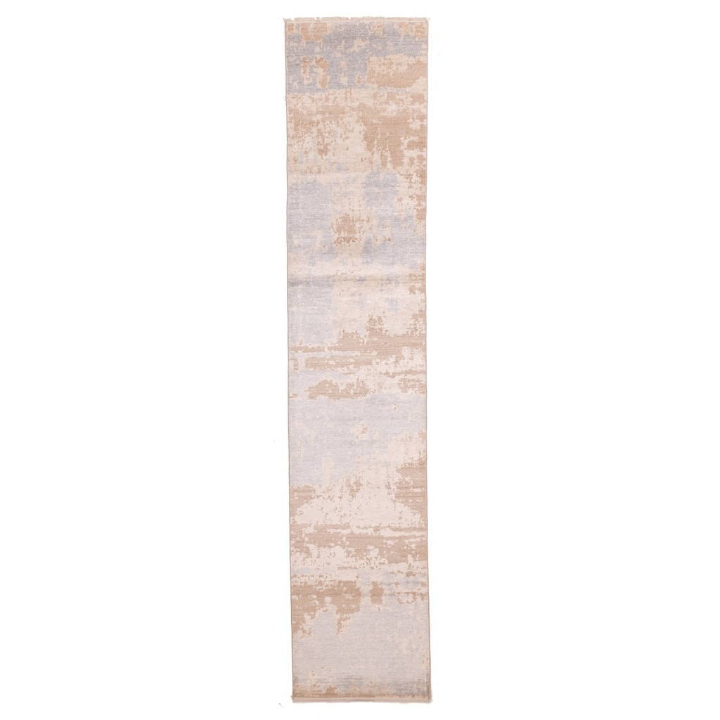 ECARPETGALLERY Hand-knotted Legacy Beige, Brown Silk, Wool Rug - 2'4 x 11'11