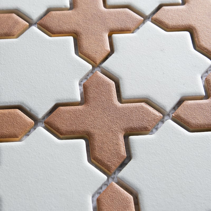 Merola Tile Sentier des Cotto 2" Cross with White Star 11-7/8" x 11-7/8" Porcelain Mosaic Floor and Wall Tile