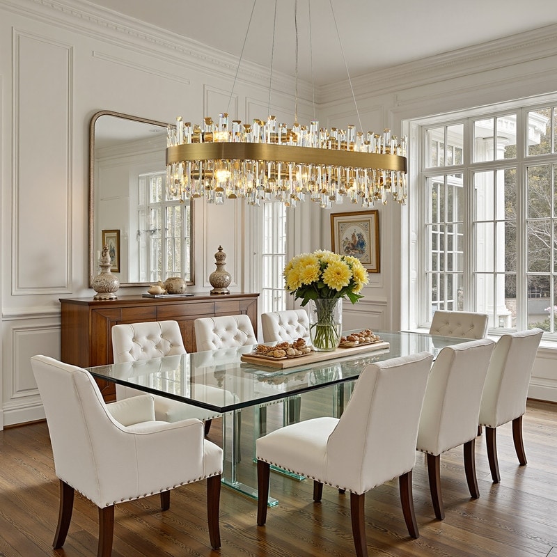 36 in. Modern Crystal Chandeliers 16-Light Brass Gold Rectangular