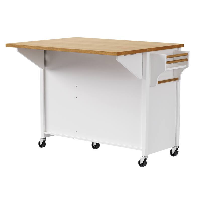 52" Rolling Kitchen Island with Drop Leaf,Spice Rack,Adjustable Shelf