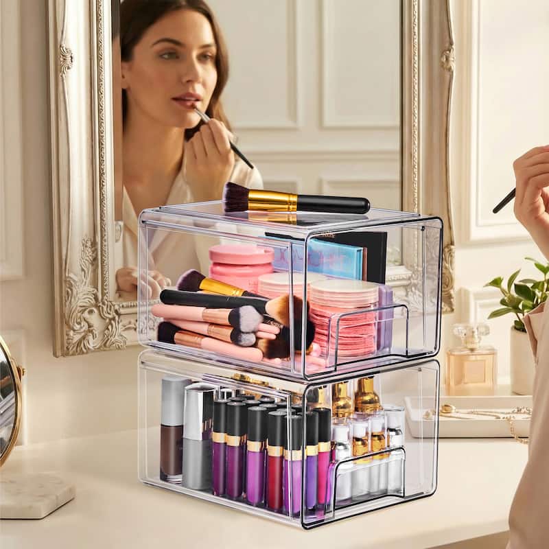 Sorbus Clear Stackable Storage Drawers Case with Handles - for Bathroom, Cabinet, Medicine & Baby Bottle Storage