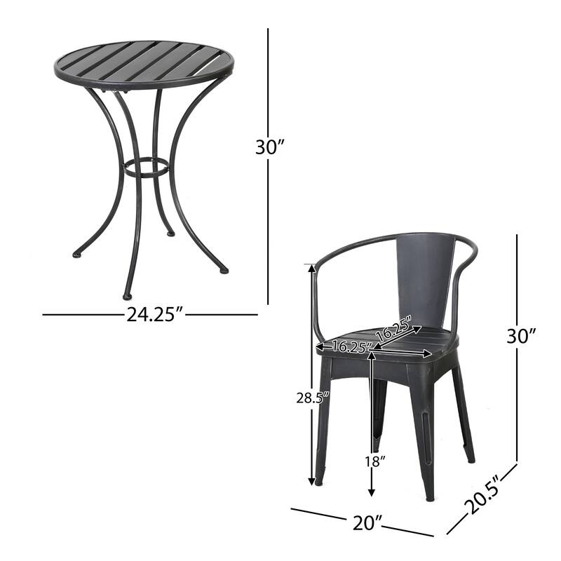 Rune Outdoor Bistro Set, 2 Chairs, Round Slatted Table, Black Iron