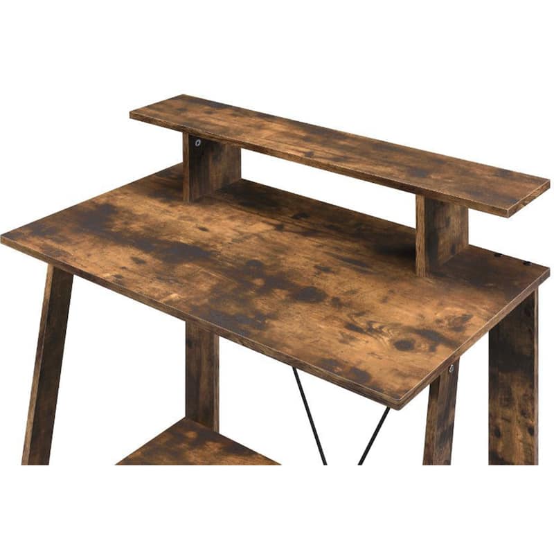 Wooden Writing Desk with with Top and Bottom Shelves - Weathered Oak and Black