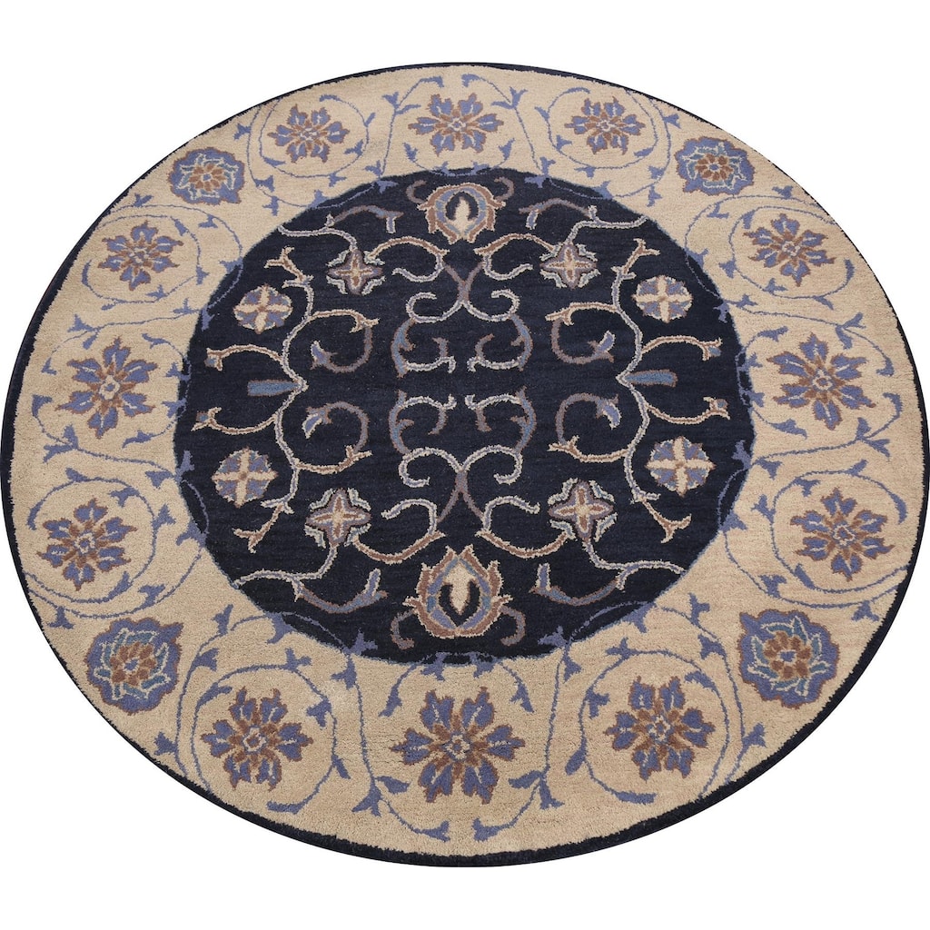 Floral Traditional Oriental Office Area Rug Hand-tufted Wool Carpet - 6'0" x 6'0" Round