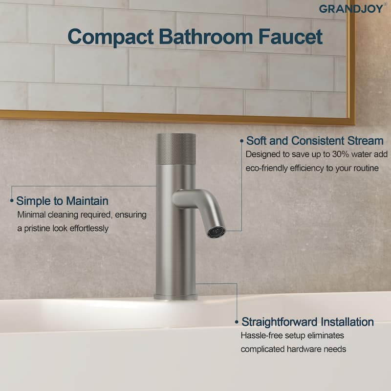 GRANDJOY Low-Arc Single Handle Vessel Sink Faucet with Pop-Up Drain, Compact Bathroom Design