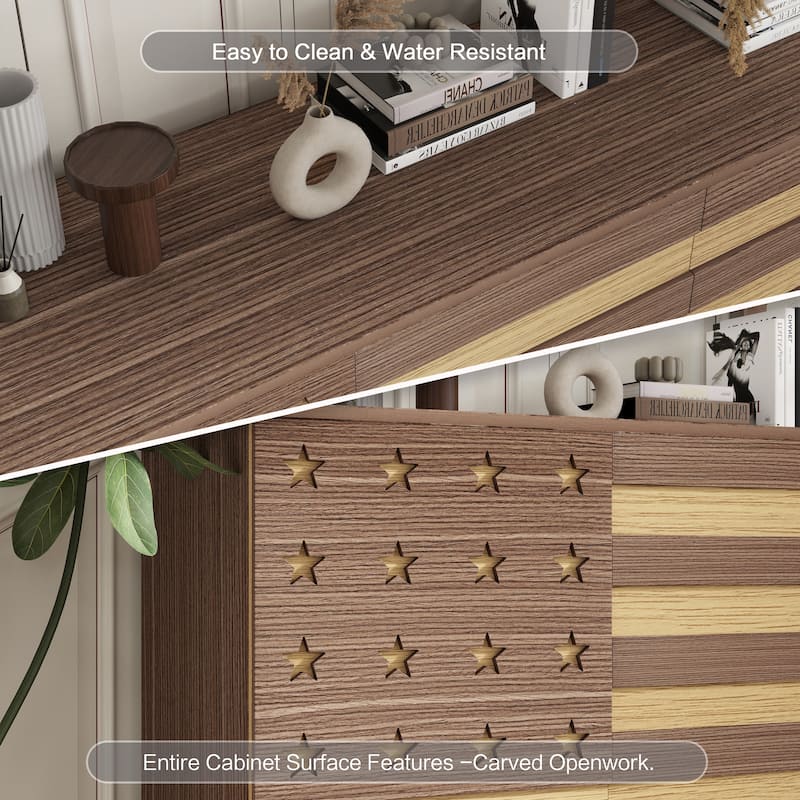 55" Buffet Sideboard Cabinet with Storage, Storage cabinet With Hand Carved Craftsmanship with 2 Drawers and 3 Doors