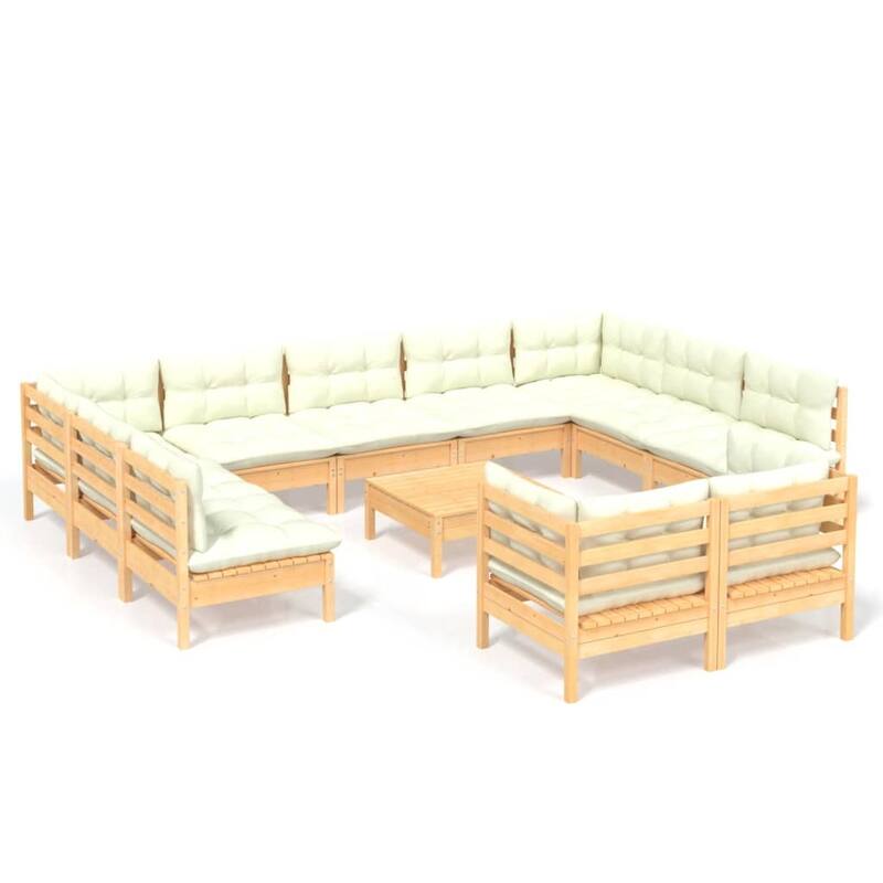 vidaXL Solid Pinewood Patio Lounge Set 12 Piece with Cushions Multi Colors