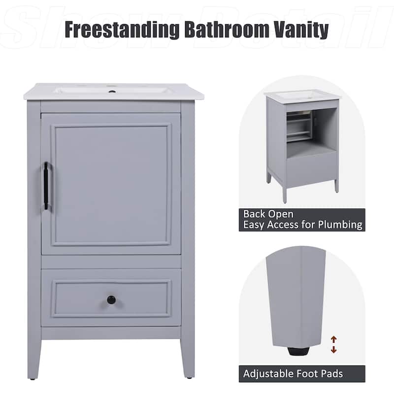 20" Bathroom Vanity with Sink, Bathroom Cabinet with Two Doors, Door Shelf Storage and Adiustable Foot Pads, A Drawer