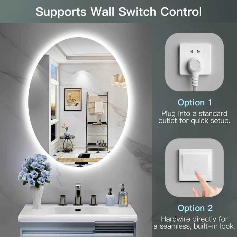 Oval Super Bright LED Lighted Anti-fog Wall Bathroom Vanity Mirror, ETL Certified, 3-Year Warranty