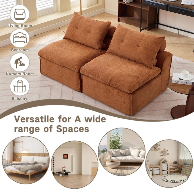 66" Upholstered 2-Seater Sofa with Neck & Waist Pillows