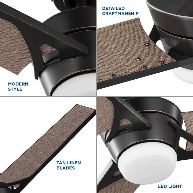 Kasota Collection 56-Inch Three-Blade Tan Linen Oil Rubbed Bronze LED DC Motor Modern Ceiling Fan - 56 in x 56 in x 15 in