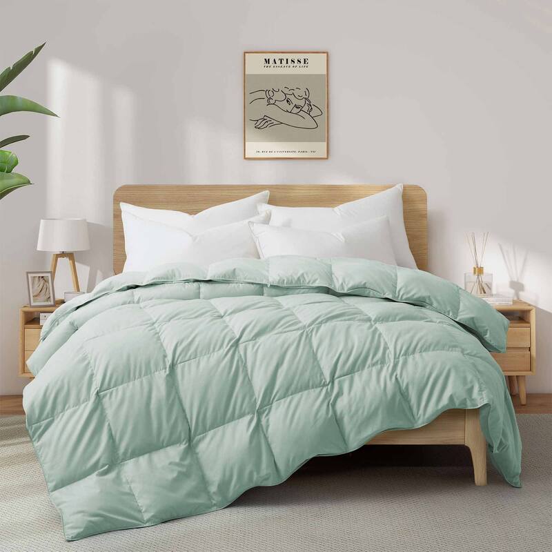 Lightweight Premium White Goose Down Comforter Duvet Insert for Summer - California King - Lightweight Green