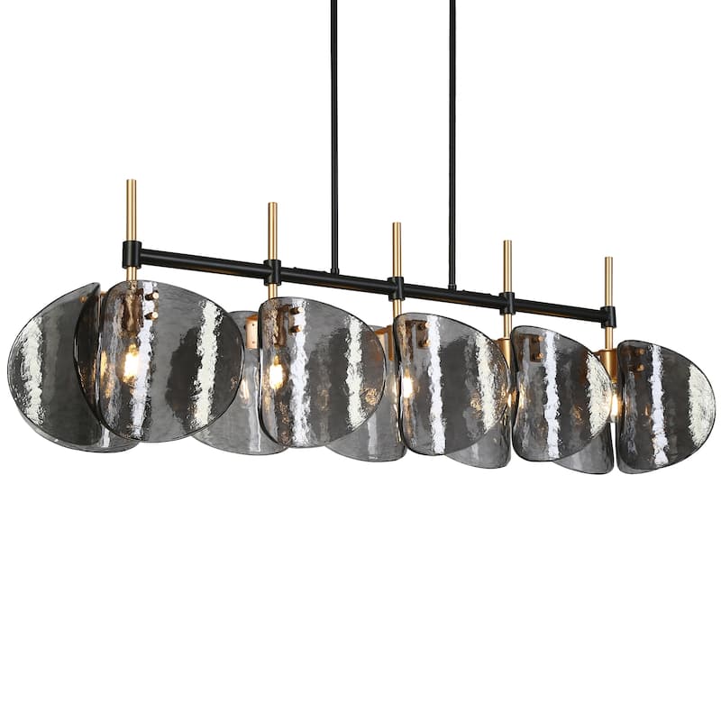 Modern 5-Light Smoky-gray Chandelier 52.1 IN Linear Island Lights - L 52.1" x W 9.8" x H 11"