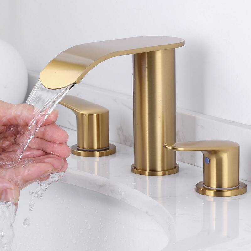 WOWOW 8 in.Double Handle Waterfall Bathroom Faucet with Pop-up Drain