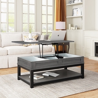 U-style Lift Top Coffee Table with Inner Storage Space and Shelf - Bed ...