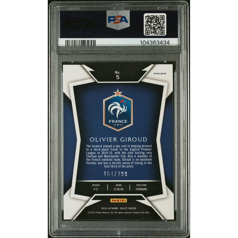 Olivier Giroud 2015 Panini Select Blue Prizm Card #5 Auto Graded PSA 9 164/299 - 8' x 11'