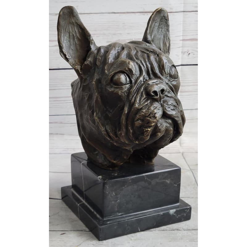 French Imitative BullImitative dog Puppy Imitative Dog Bronze Bust Sculpture Statue Decor On Marble Base