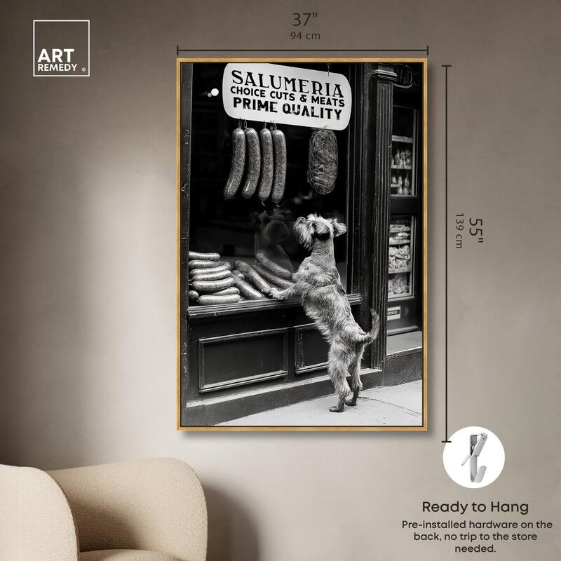 Window Shopping Pup Canvas by Art Remedy