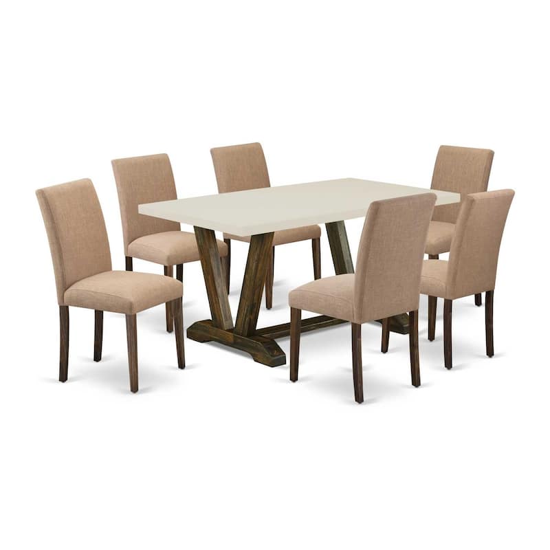 HomeStock 7-Pc Multi-Color Solid Wood Top-Rectangular Upholstered Dining Room Set with High Back-Seats 4