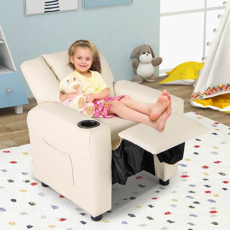 Costway Kids Recliner Chair with Cup Holder & Side Pocket Adjustable