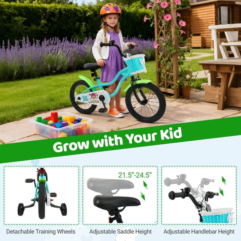 Costway 12”/14”/16”/18” Kids Bike with Training Wheels, Basket, Hand & - See Details