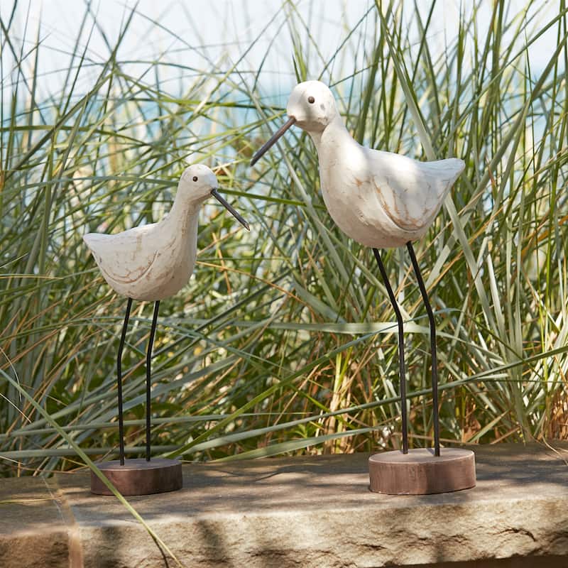 Carved Wood Sea Bird with Metal Stand (Set of 2)