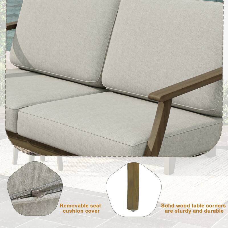 Patio Teak Wood Outdoor Loveseat Sofa with Cushions