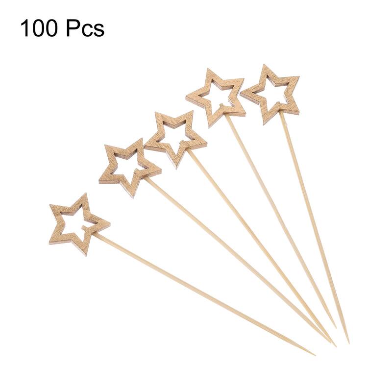 Bamboo Cocktail Toothpicks Hollow Star Shaped Drink Pick Skewer 100Pcs - 4.72"
