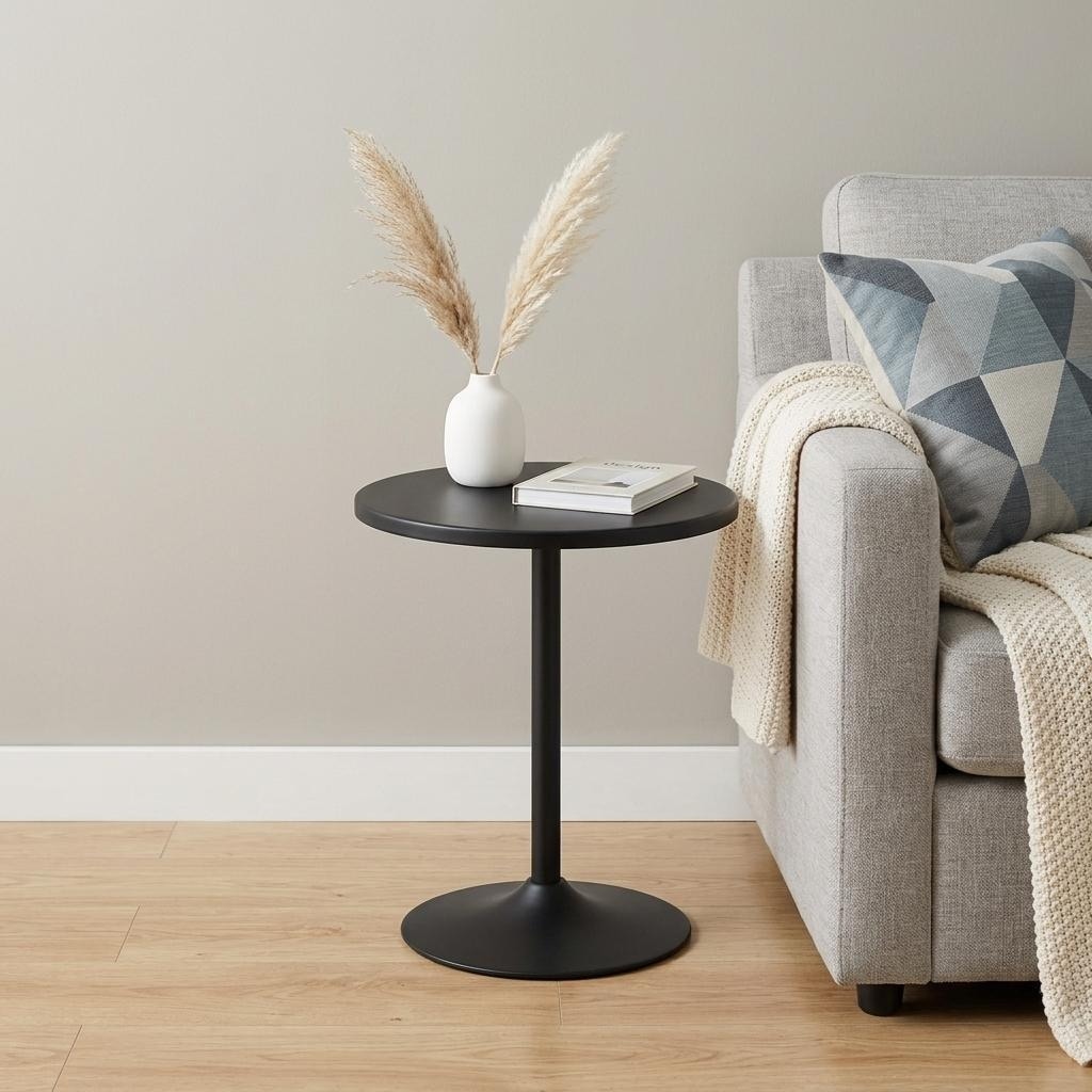 HomeRoots 20" Black Iron Round Pedestal End Table - 19.00 in. x 20.30 in. x 19.00 in.