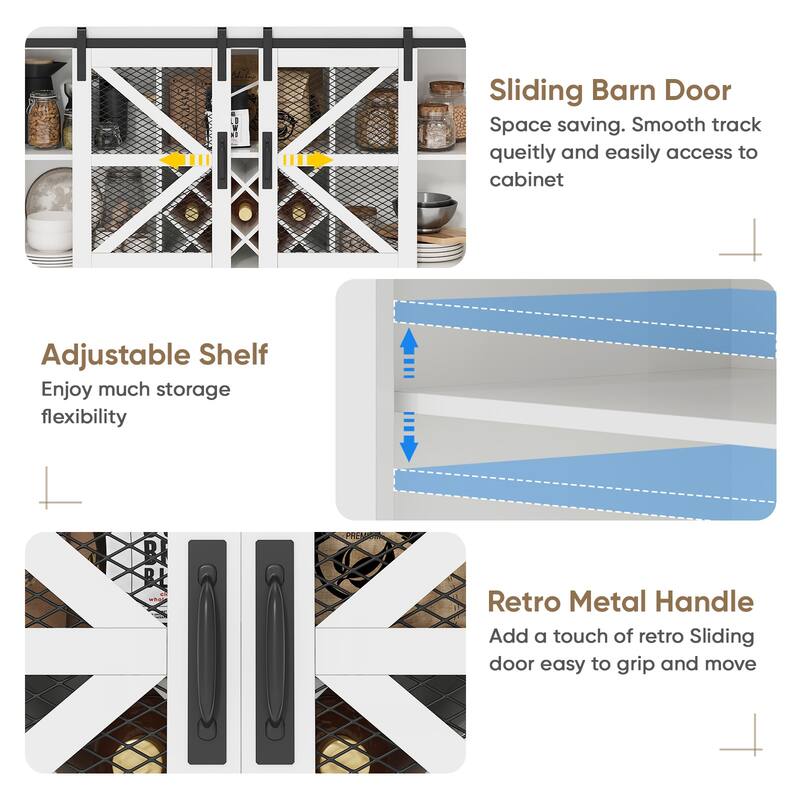 55" Kitchen Storage Buffet Cabinet Sliding Barn Door Pantry for Dining Room