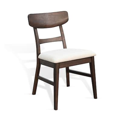 Amy Dining Chair Set of 2, Curved Back, Beige Seat, Dark Brown Solid Wood
