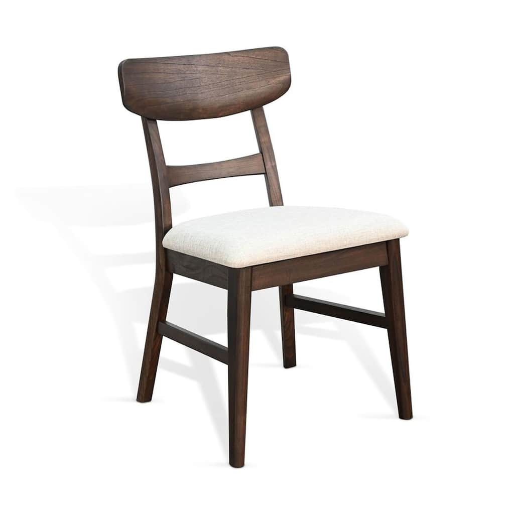Amy Dining Chair Set of 2, Curved Back, Beige Seat, Dark Brown Solid Wood