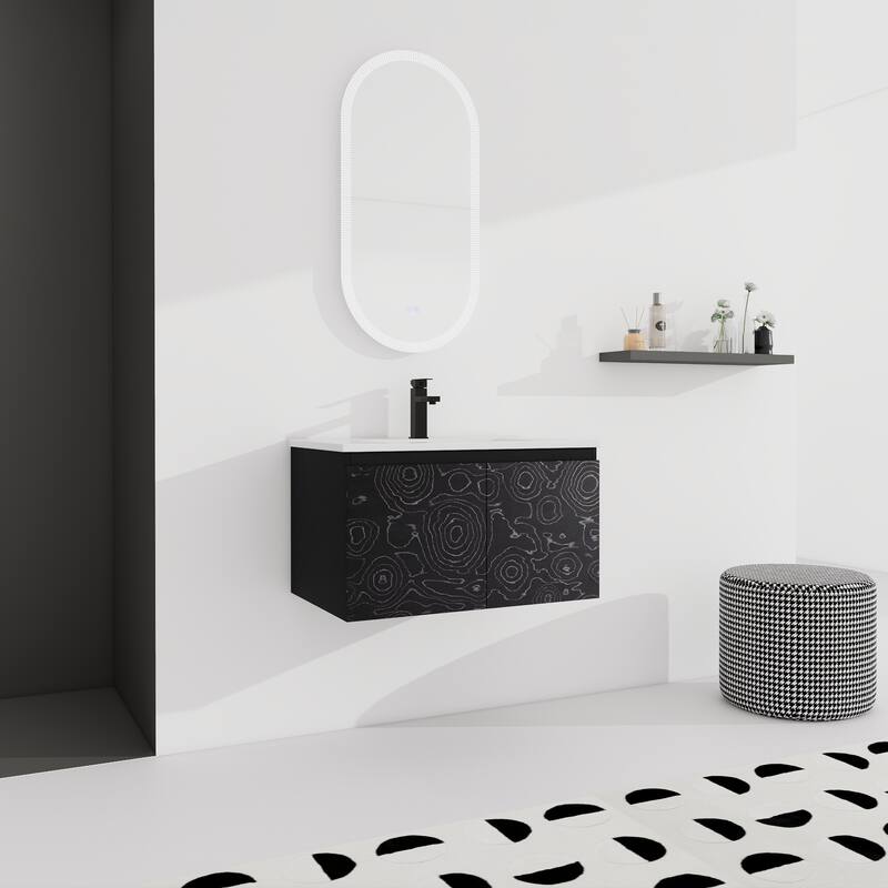 Plywood Wall Mounting Bathroom Vanity Set in Black with Integrated Ceramic Sink - 48" x 18" x 17"