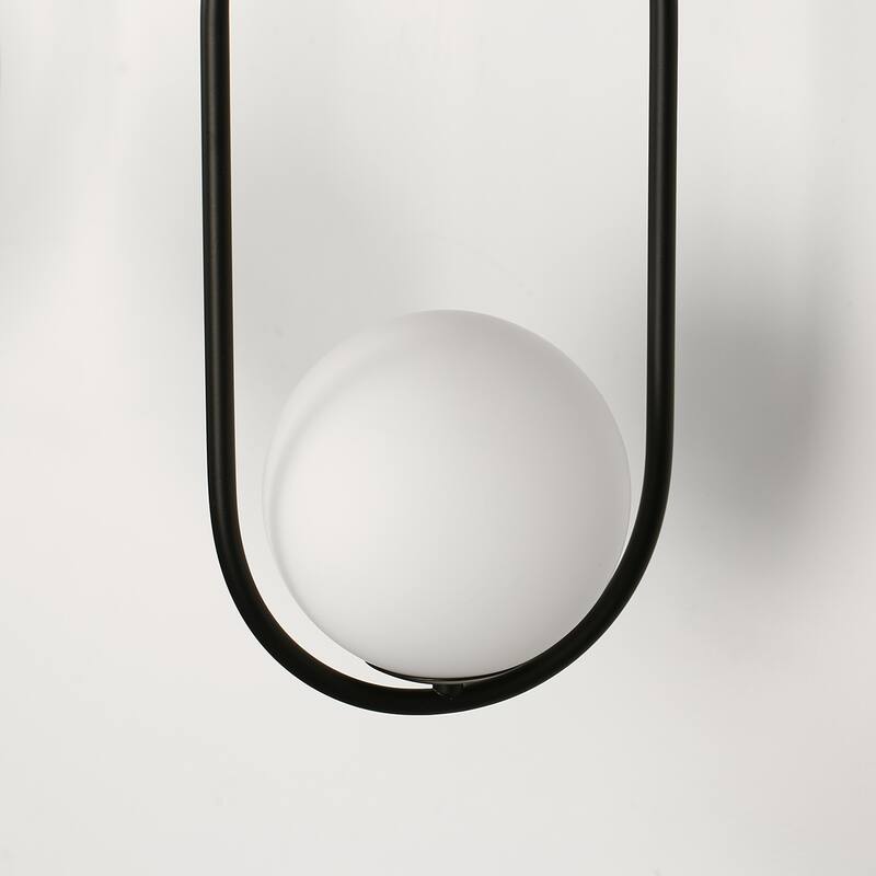 Modern Black Globe Pendant Lighting - 1-Light Hanging Fixture with White Glass Shade for Kitchen, Dining Room, Bedroom