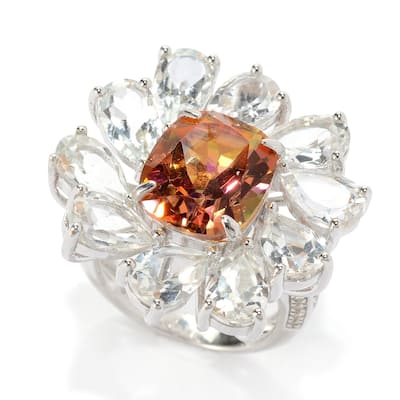 925 Sterling Silver Sunset Topaz and White Topaz Ring