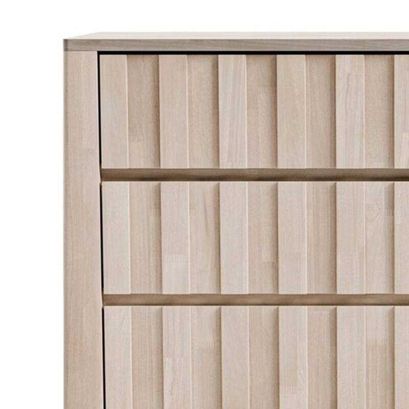 Vasu Wide Dresser, 6 Storage Drawers, White Wash Solid Rubberwood