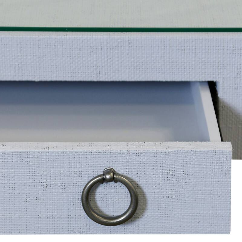 Bay St. Louis - Woven Raffia Desk with Glass Top - Silver Leaf Finish
