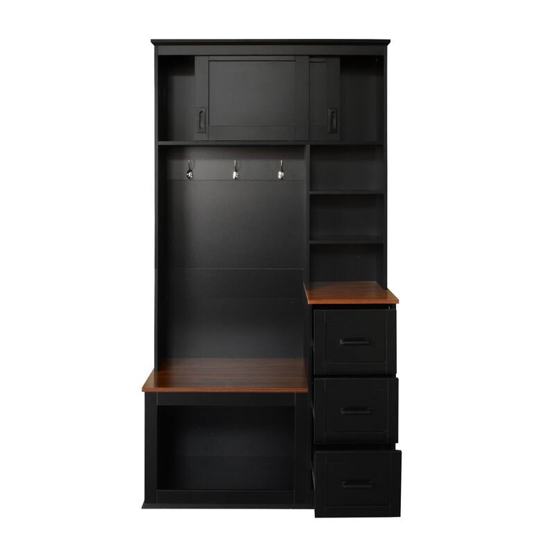 Coat Rack w/ 3 Shelves and Drawers,Hooks,Hall Tree with Storage Bench