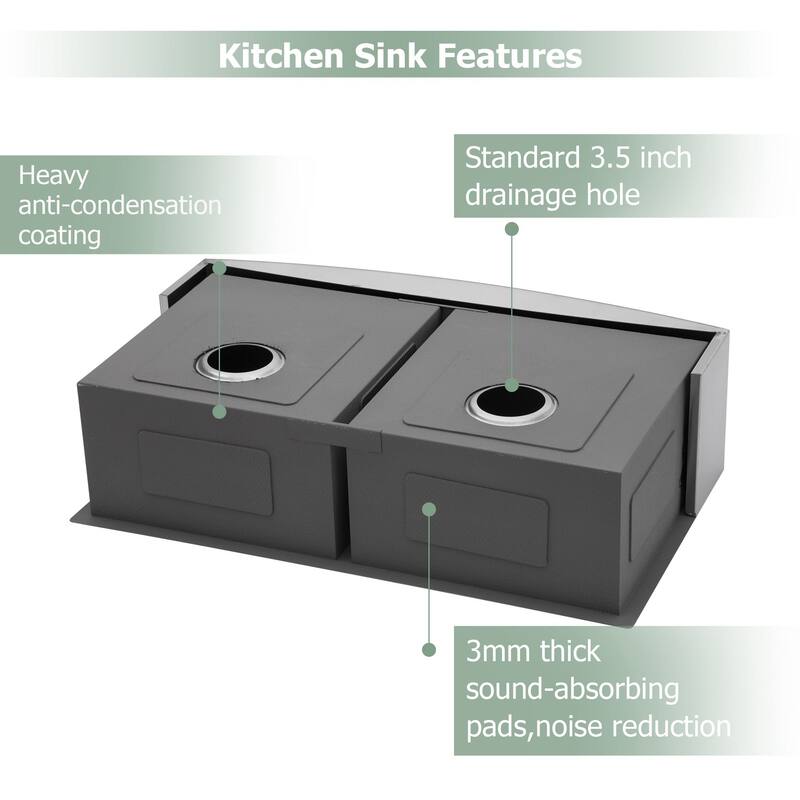 Stainless Steel 33" x 20" Double Bowl Farmhouse Kitchen Sink