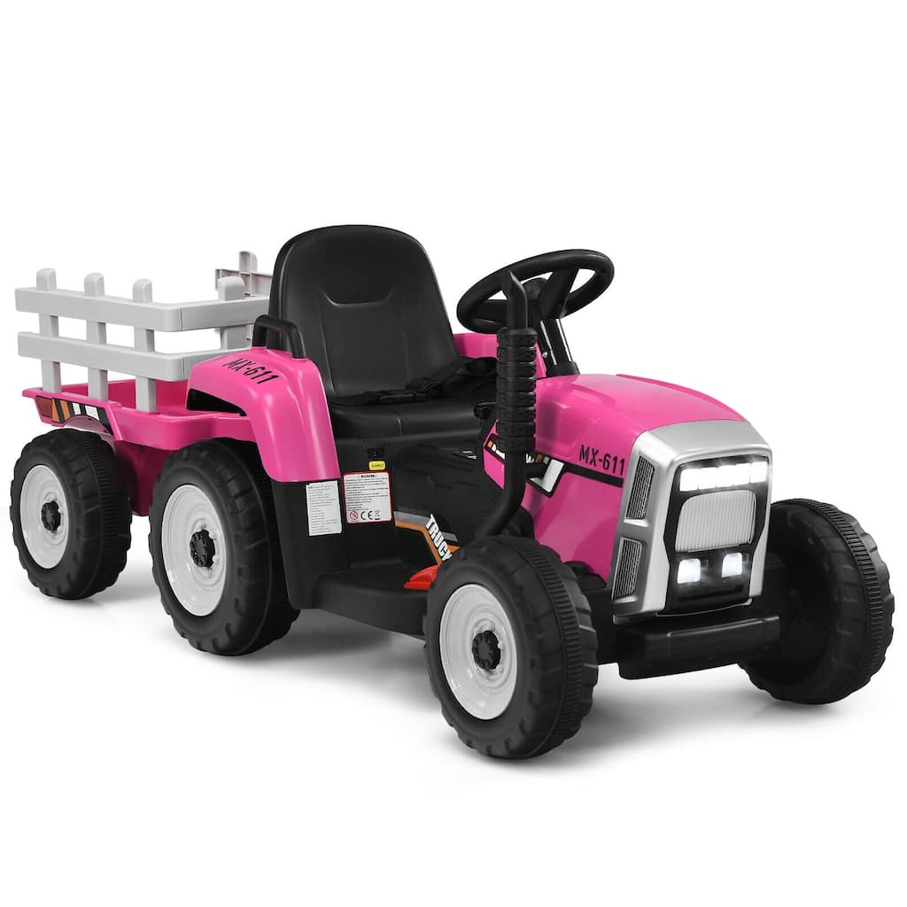12V Rechargeable Battery Kids Ride-On Tractor with Trailer and Parental Remote Safety Belt - 53" x 20" x 20.5"