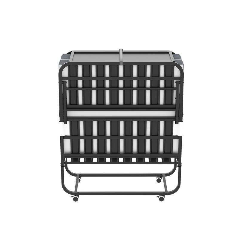 75" Folding Bed with Adjustable Headboard, 5" Memory Foam Rollaway Bed for Tall People, Heavy-Duty Portable Guest Bed