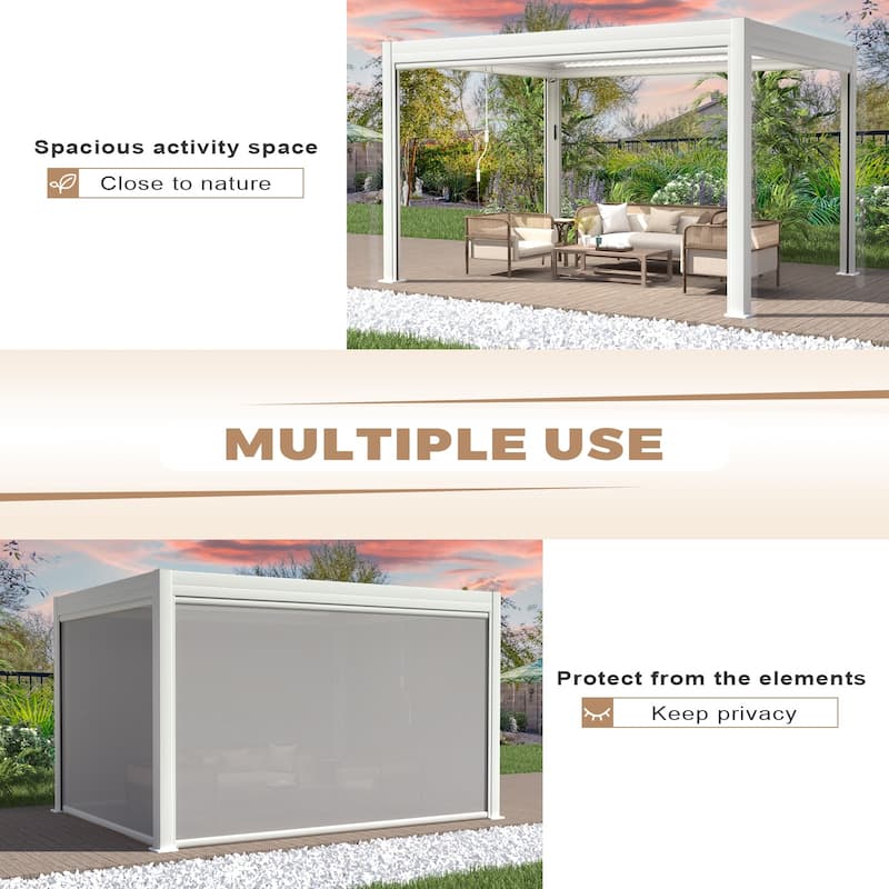 EROMMY Outdoor Louvered Pergola Gazebo with Adjustable Aluminum Rainproof Roof and Pull-Down Screen