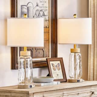 Maxax 24" Glass USB Table Lamp Set
