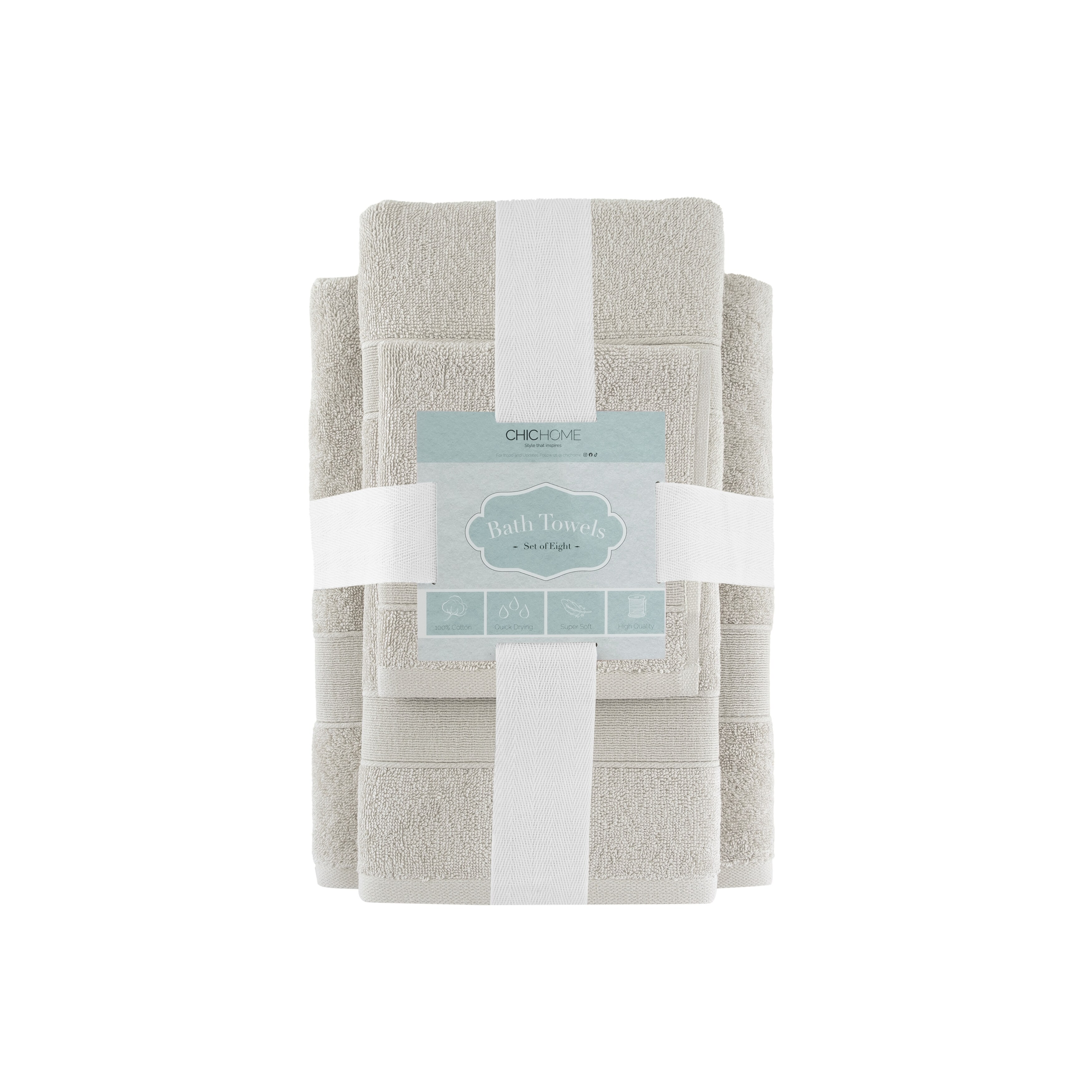 Chic Home 8-Piece Standard 100 Oeko-Tex Certified Towel Set - N/A - Bed  Bath & Beyond - 38354045