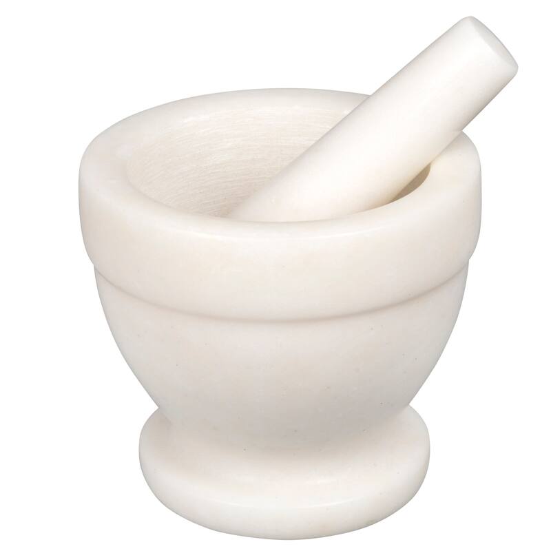 Creative Home Off-White Marble Mortar and Pestle Set, 5.25" Diam. x 4.5" H - White