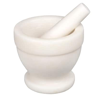 Creative Home Off-White Marble Mortar and Pestle Set, 5.25" Diam. x 4.5" H