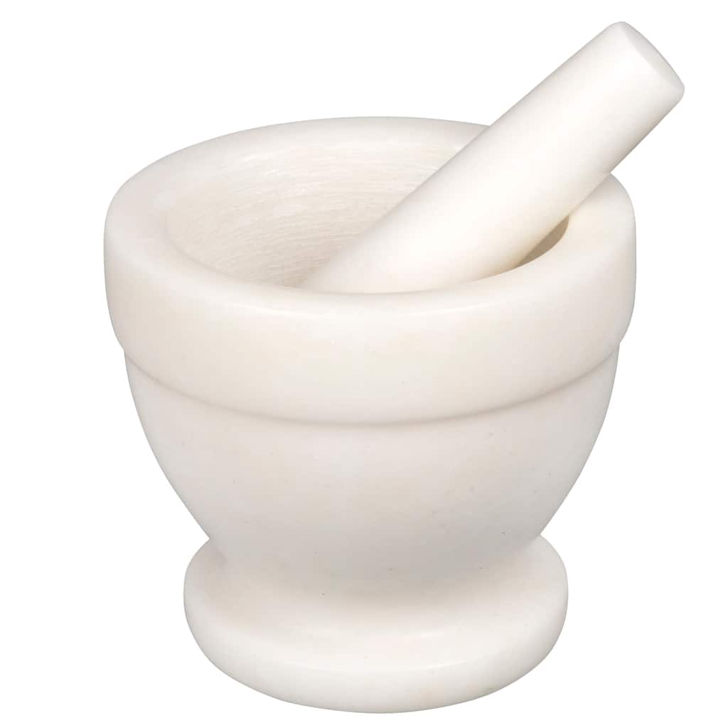 Creative Home Off-White Marble Mortar and Pestle Set, 5.25" Diam. x 4.5" H