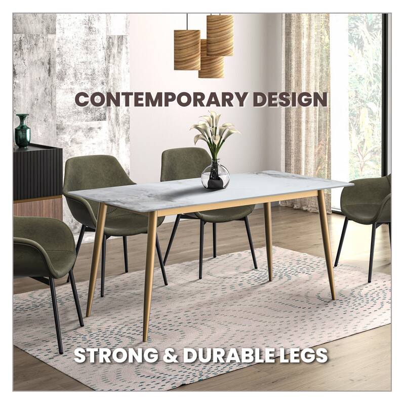 Zayle Dining Table with a 71" Rectangular Top and Gold Steel Base
