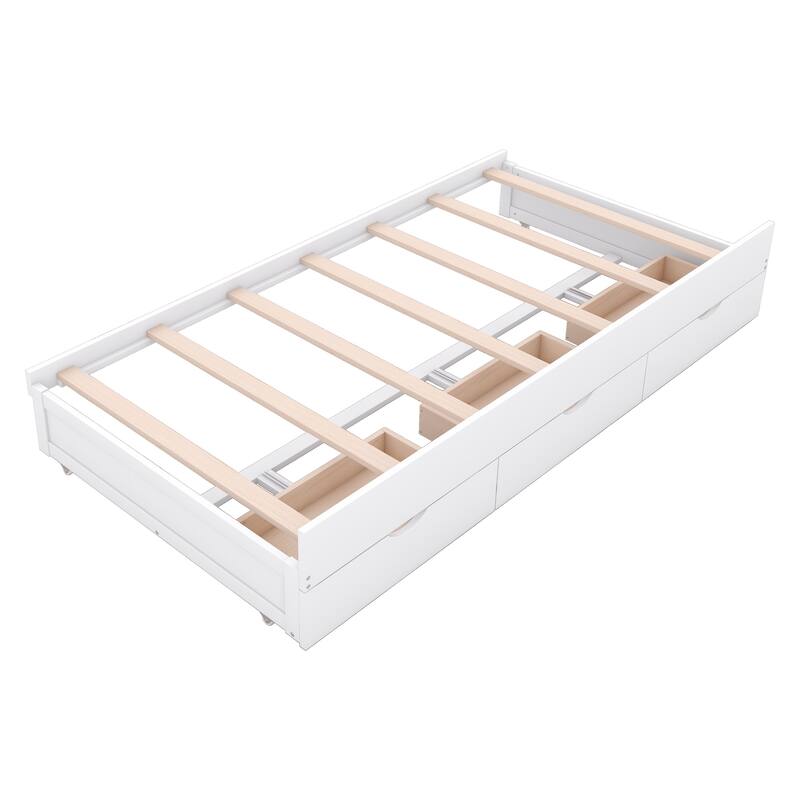 Twin Size Wooden LED Platform Bed with Trundle,Storage Headboard and Drawers for Bedroom
