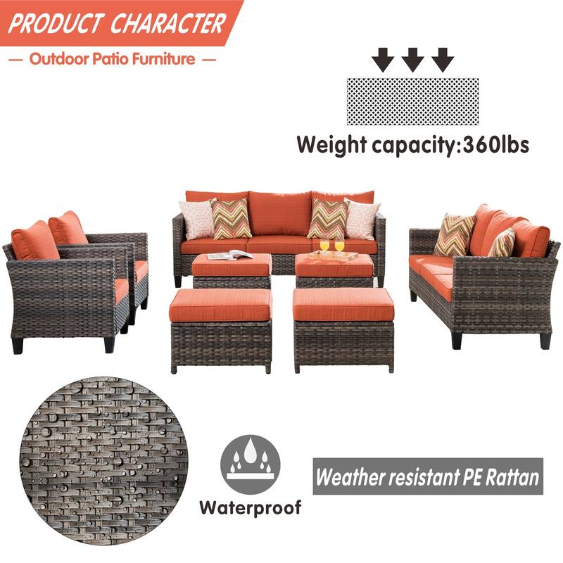 OVIOS 8-piece Patio Wicker Outdoor High-back Sectional Furniture Set